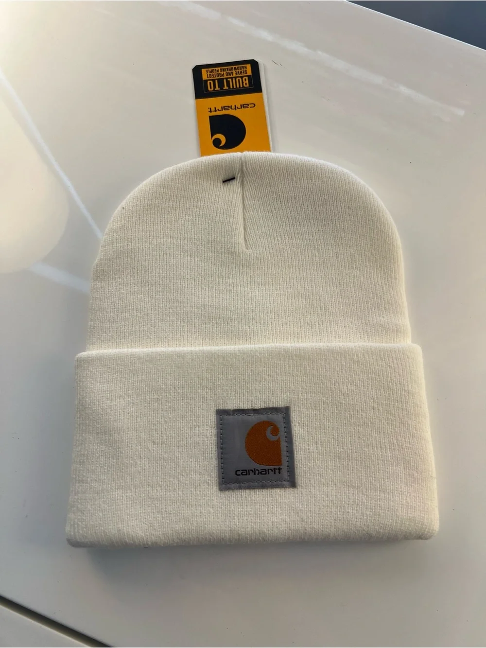 Carhartt Cuffed Beanie in Off-White with Logo Patch
